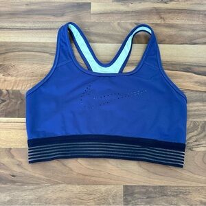 Nike Royal Blue Dri-Fit Racerback Sports Bra Medium Support Striped Band Women’s